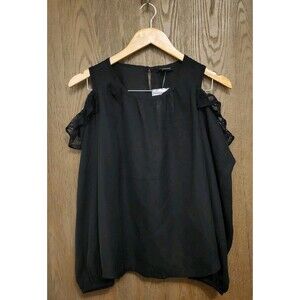 Calligraphie Womens Black Cold Shoulder Long Sleeve Shirt Blouse Size Small
